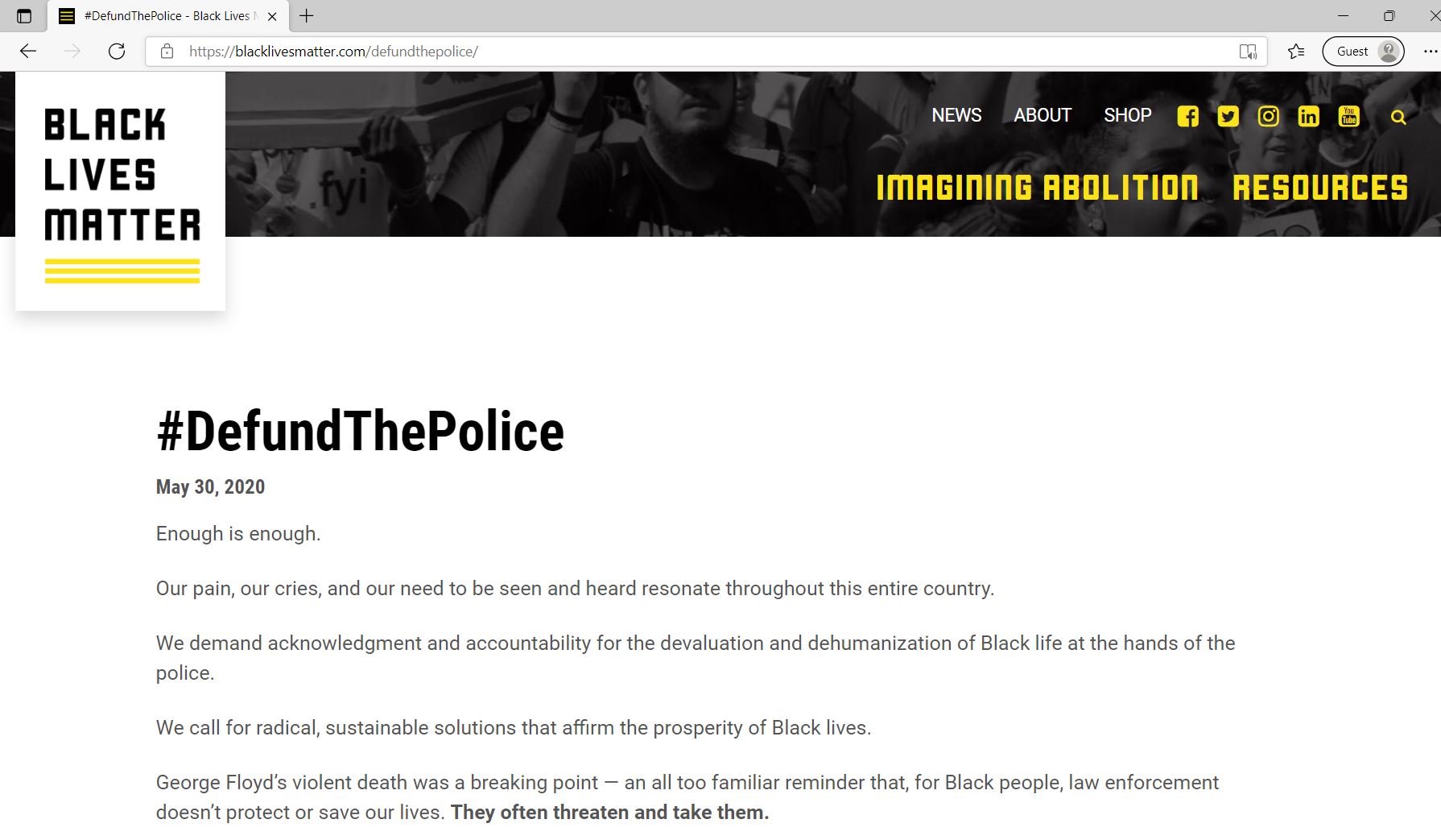 BLM #DefundThePolice Website