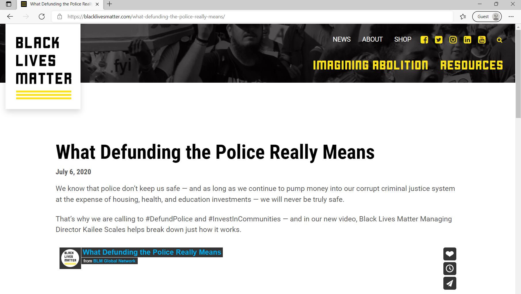 BLM Defund Police Explained Website